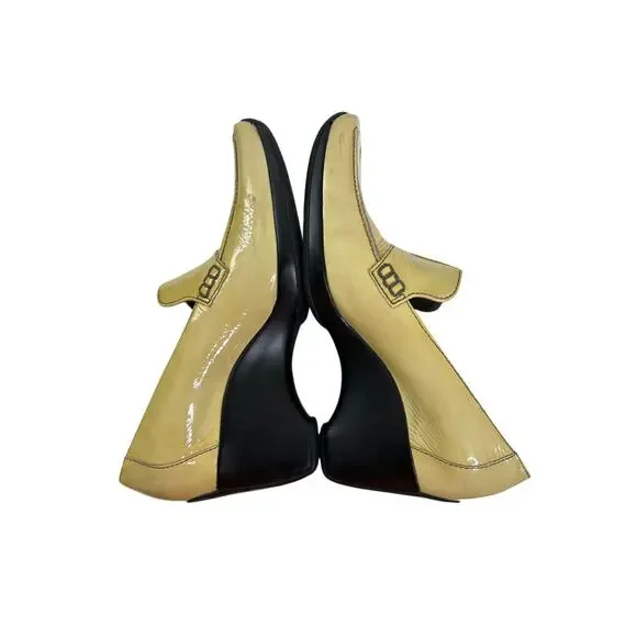 Vintage, Rare Kenneth Cole Butter Yellow Patent Leather Wedge Slip-Ons - Picture 8 of 10